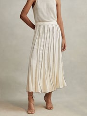 Reiss Cream Tara Contrast Ruffle Midi Skirt - Image 3 of 6