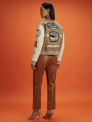 Reiss x McLaren F1 Team Camel/Ecru McLaren F1 Leather Varsity Jacket - Image 5 of 7