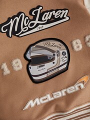 Reiss x McLaren F1 Team Camel/Ecru McLaren F1 Leather Varsity Jacket - Image 6 of 7