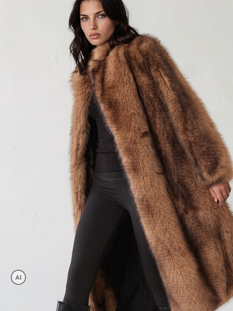 Religion Brown Long Meryl Fox Fur Maxi Coat - Image 1 of 8 Religion Brown Long Meryl Fox Fur Maxi Coat - Image 1 of 8
