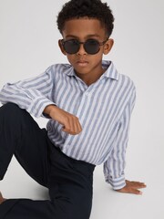 Reiss Soft Blue Herringbone Stripe Ruban 3-9 yrs Linen Cutaway Collar Shirt - Image 3 of 4
