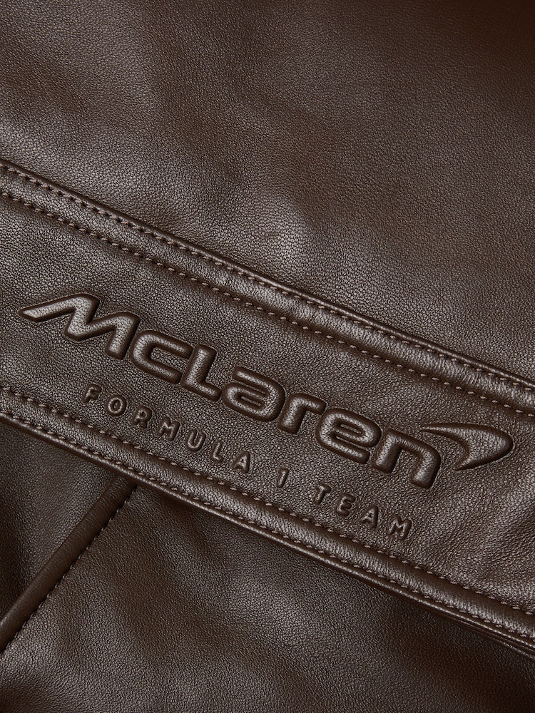 Reiss x McLaren F1 Team Chocolate Cropped Leather Bomber Jacket - Image 8 of 8