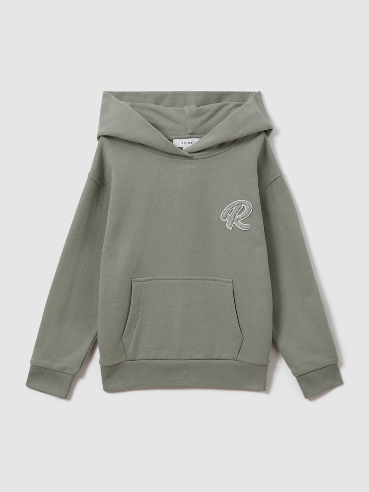 Reiss Pistachio Cade Teen Cotton Motif Hoodie - Image 1 of 3