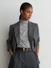 Reiss Chocolate Sammy Leather Rounded-Buckle Belt - Image 1 of 4