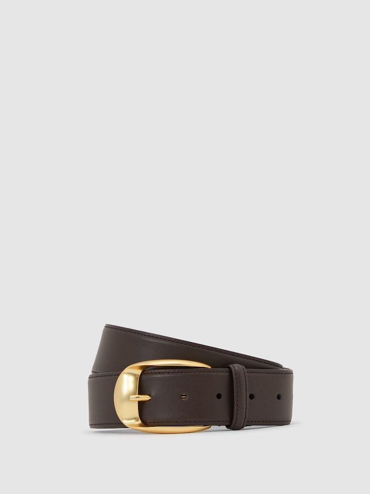 Reiss Chocolate Sammy Leather Rounded-Buckle Belt - Image 2 of 4 Reiss Chocolate Sammy Leather Rounded-Buckle Belt - Image 2 of 4