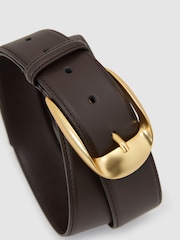 Reiss Chocolate Sammy Leather Rounded-Buckle Belt - Image 4 of 4