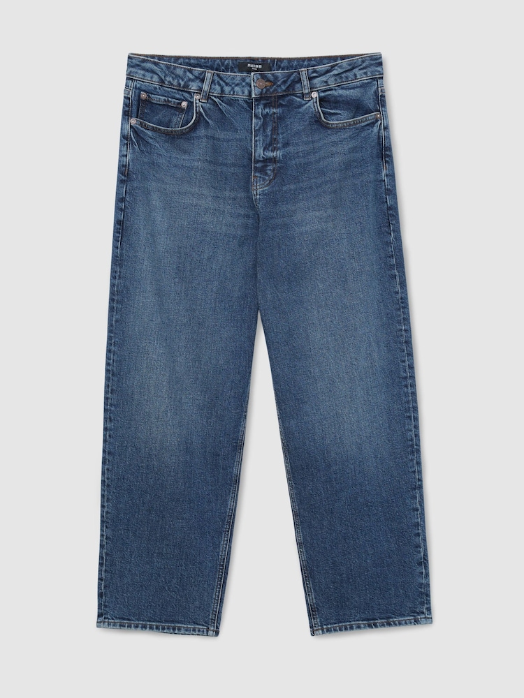 Reiss Indigo Blue Wash Freddie Barrel-Leg Jeans - Image 2 of 8 Reiss Indigo Blue Wash Freddie Barrel-Leg Jeans - Image 2 of 8