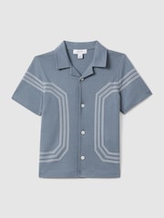 Reiss Airforce Blue Arlington 13-14 yrs Cotton Embroidered Cuban Collar Shirt - Image 1 of 4