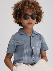 Reiss Airforce Blue Arlington 13-14 yrs Cotton Embroidered Cuban Collar Shirt - Image 3 of 4