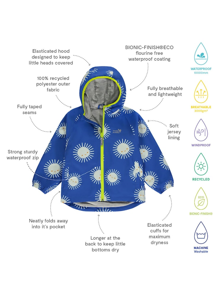 Muddy Puddles Blue Recycled EcoLight Waterproof Jacket - Image 3 of 3