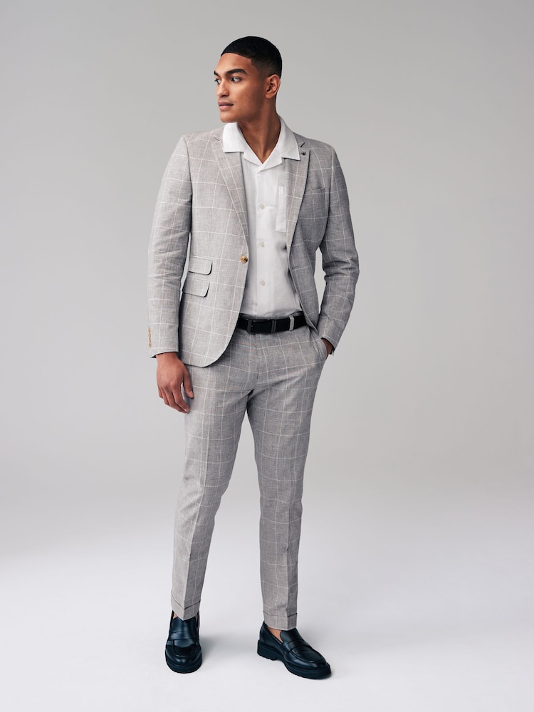 Grau - Karierte Anzughose aus Leinen, Slim-Fit - Bild 2 von 3 Grau - Karierte Anzughose aus Leinen, Slim-Fit - Bild 2 von 3