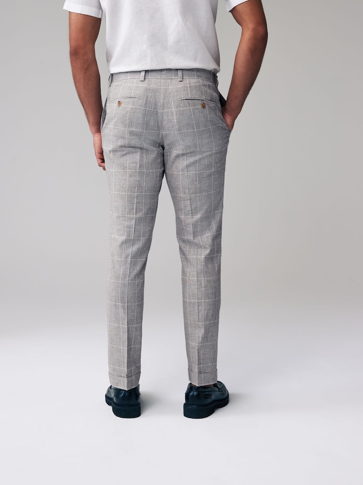 Grau - Karierte Anzughose aus Leinen, Slim-Fit - Bild 3 von 3 Grau - Karierte Anzughose aus Leinen, Slim-Fit - Bild 3 von 3