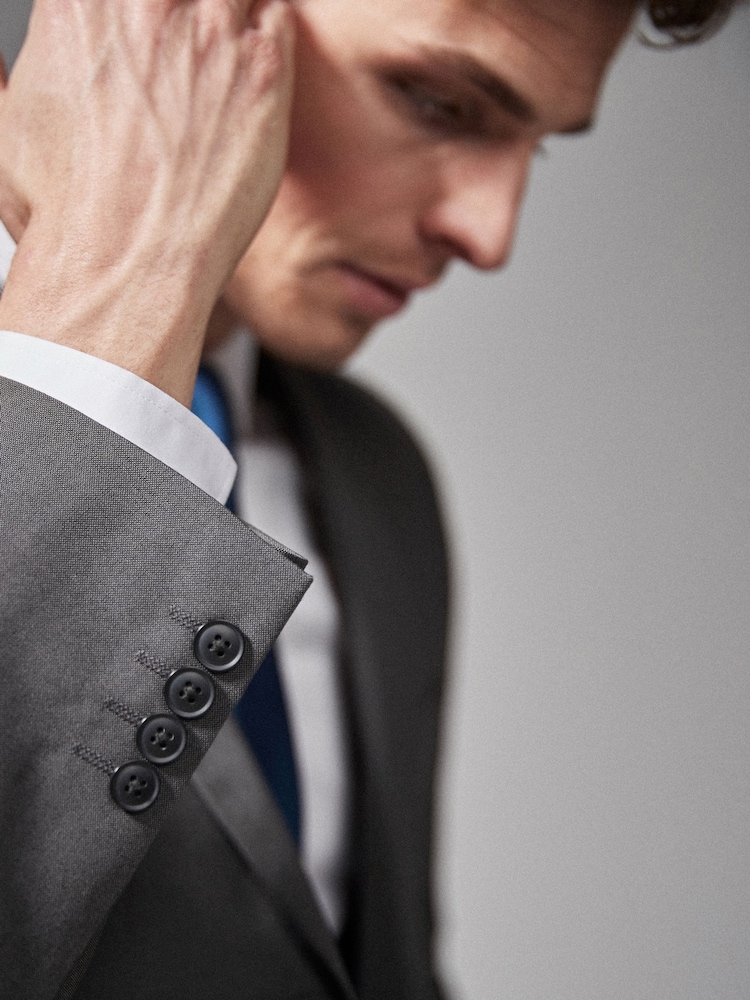Charcoal Grey Tailored Fit Two Button Suit Jacket - Image 7 of 12