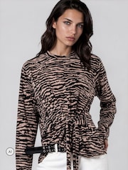 Religion Animal Lyla Top With Tie Detail If Soft Jersey In Zebra Print - Image 1 of 8