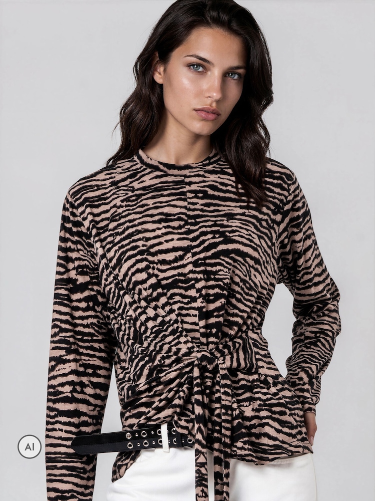 Religion Animal Lyla Top With Tie Detail If Soft Jersey In Zebra Print - Image 1 of 8 Religion Animal Lyla Top With Tie Detail If Soft Jersey In Zebra Print - Image 1 of 8