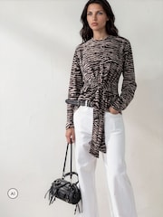 Religion Animal Lyla Top With Tie Detail If Soft Jersey In Zebra Print - Image 2 of 8