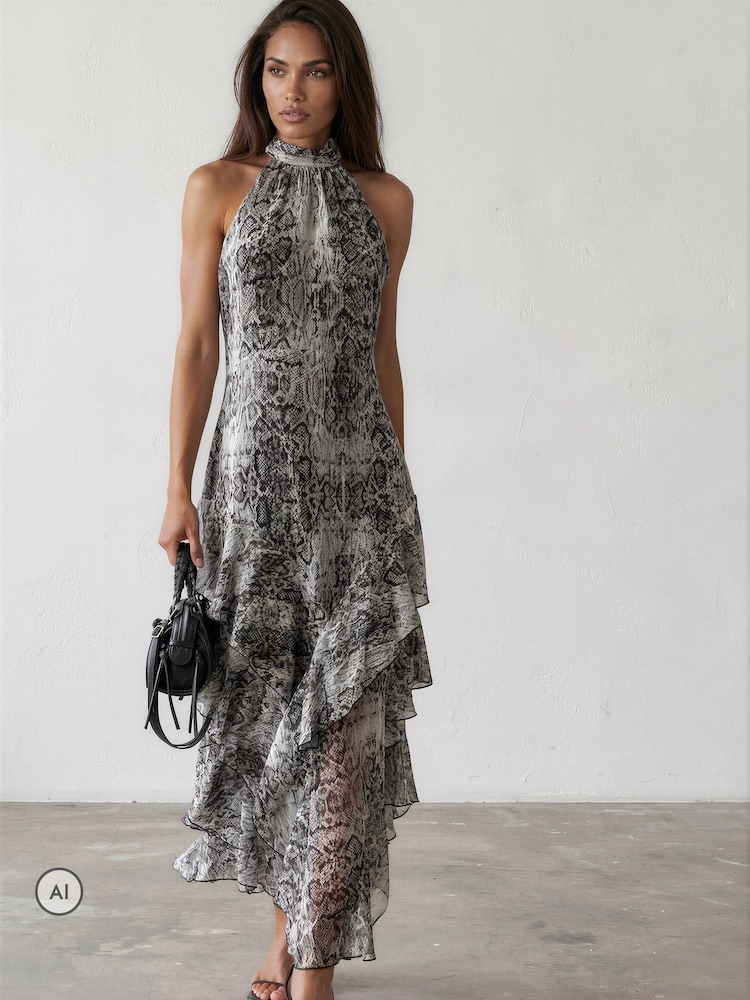 Religion Natural Snake-Print Taylor Maxi Dress With Full Ruffle Skirt - Image 2 of 8 Religion Natural Snake-Print Taylor Maxi Dress With Full Ruffle Skirt - Image 2 of 8