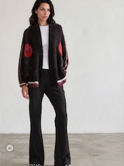 Religion Black Love Life Slogan Rebel Cardigan with Jacquard Roses - Image 3 of 8
