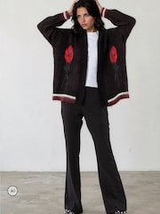 Religion Black Love Life Slogan Rebel Cardigan with Jacquard Roses - Image 5 of 8
