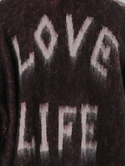 Religion Black Love Life Slogan Rebel Cardigan with Jacquard Roses - Image 7 of 8