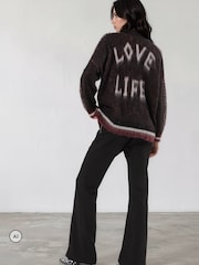 Religion Black Love Life Slogan Rebel Cardigan with Jacquard Roses - Image 8 of 8