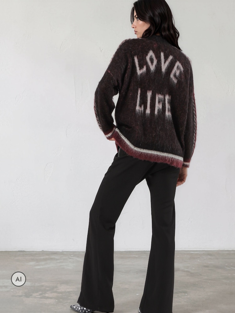 Religion Black Love Life Slogan Rebel Cardigan with Jacquard Roses - Image 8 of 8 Religion Black Love Life Slogan Rebel Cardigan with Jacquard Roses - Image 8 of 8