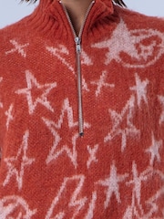 Oransje - Religion Overdimensjonert Star Jacquard Burnt Strikket Starlight-kjole med glidelås og traktutringning - Bilde 6 av 8