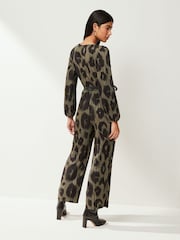 Khaki Green Long Sleeve Plisse Jumpsuit - Image 2 of 6