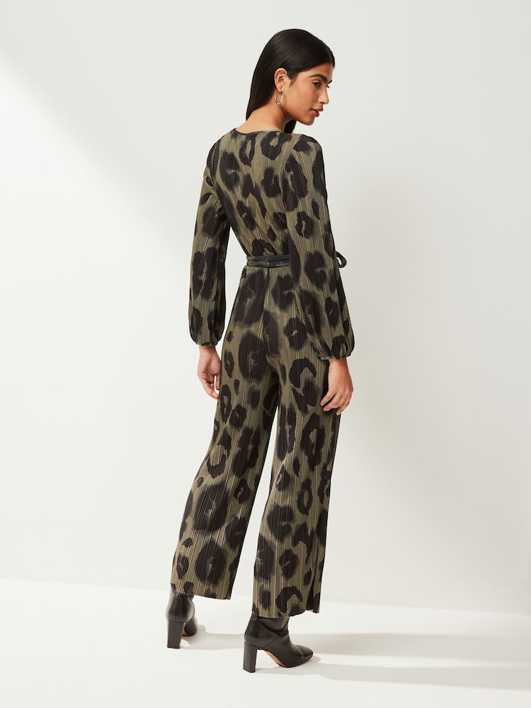 Khaki Green Long Sleeve Plisse Jumpsuit - Image 2 of 6