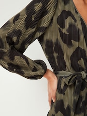 Khaki Green Long Sleeve Plisse Jumpsuit - Image 4 of 6