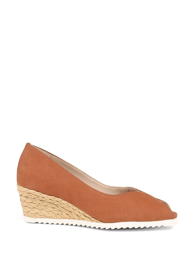 Pavers Brown Peep Toe Espadrille Wedge Sandals - Image 1 of 5