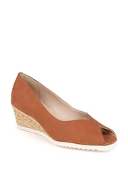 Pavers Brown Peep Toe Espadrille Wedge Sandals - Image 2 of 5