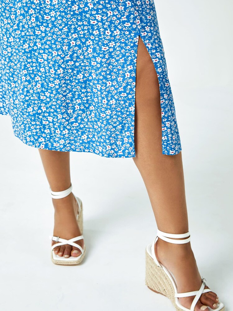 Roman Blue Petite Ditsy Floral Stretch Dress - Image 5 of 5