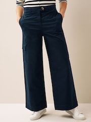Navy Blue Wide Leg Chino Cargo Trousers - Image 1 of 7