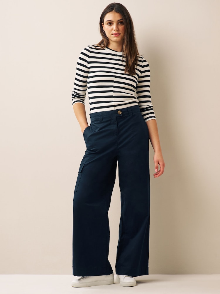 Navy Blue Wide Leg Chino Cargo Trousers - Image 2 of 7