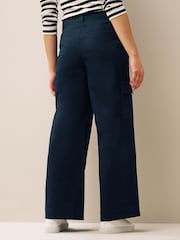 Navy Blue Wide Leg Chino Cargo Trousers - Image 3 of 7