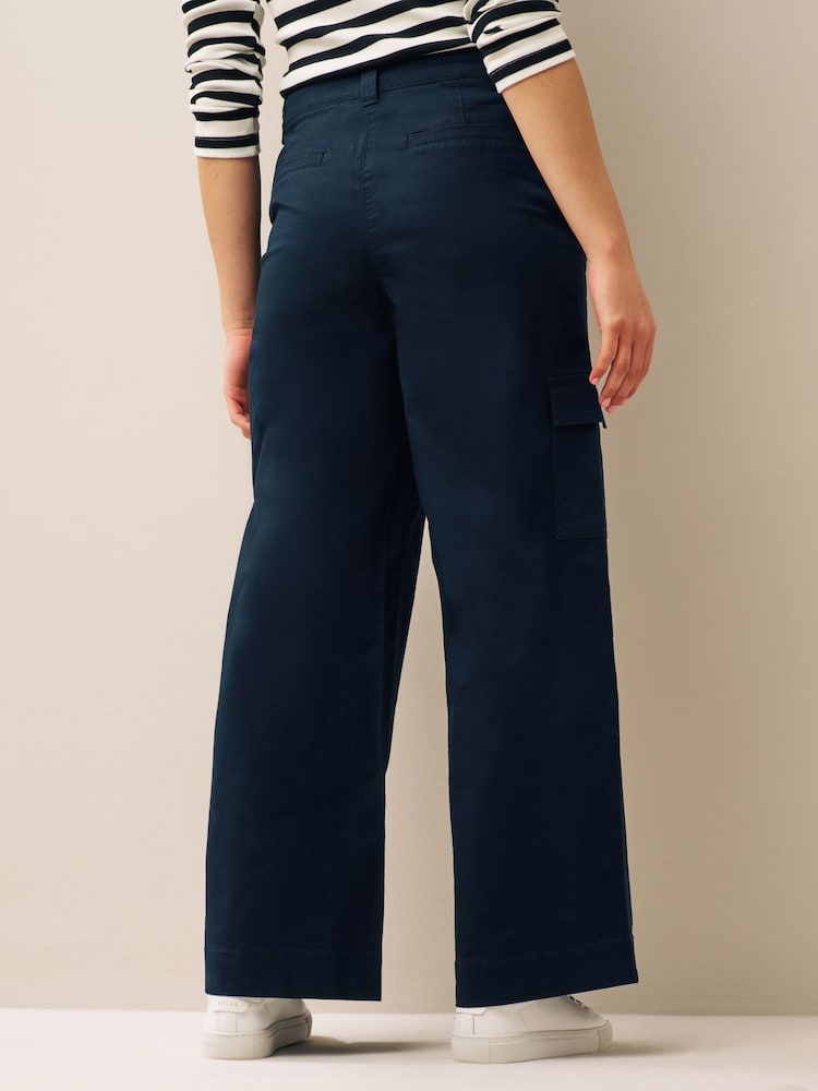 Navy Blue Wide Leg Chino Cargo Trousers - Image 3 of 7