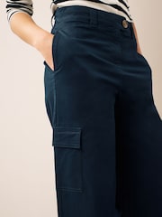 Navy Blue Wide Leg Chino Cargo Trousers - Image 5 of 7