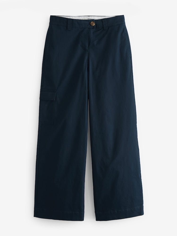 Navy Blue Wide Leg Chino Cargo Trousers - Image 6 of 7