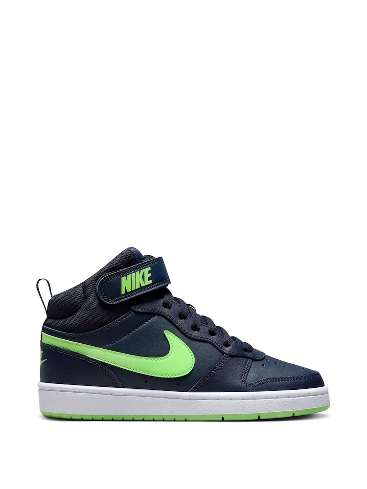 Nike Navy/Lime Youth Court Borough Mid Trainers - Image 1 of 12