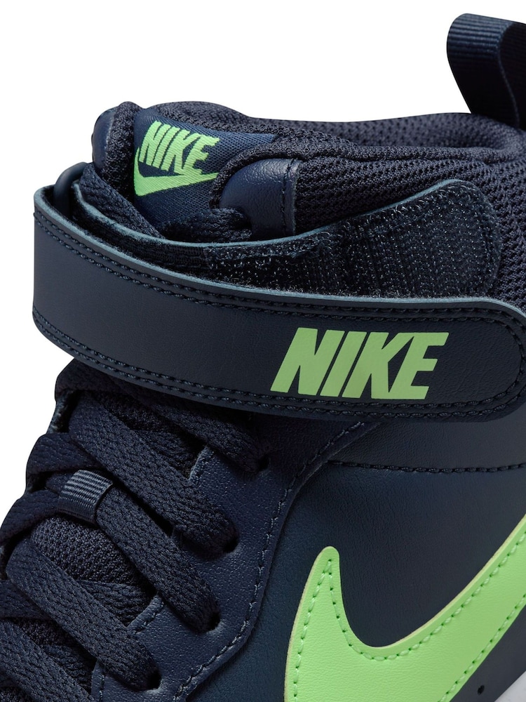 Nike Navy/Lime Youth Court Borough Mid Trainers - Image 10 of 12
