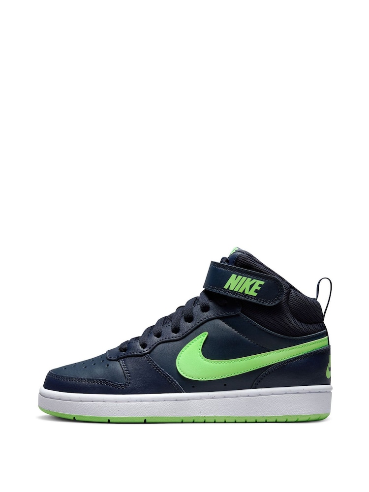 Nike Navy/Lime Youth Court Borough Mid Trainers - Image 2 of 12