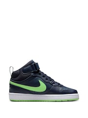 Nike Navy/Lime Youth Court Borough Mid Trainers - Image 3 of 12