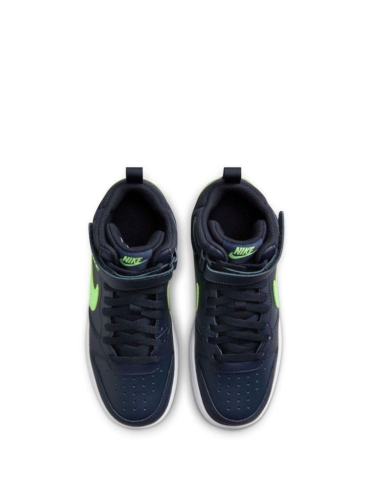 Nike Navy/Lime Youth Court Borough Mid Trainers - Image 6 of 12