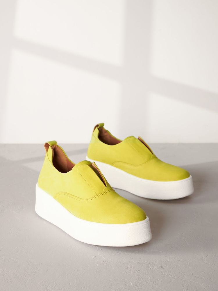 Lime Green Slip On Signature Forever Comfort® Leather Chunky Wedge Platform Trainers - Image 1 of 6