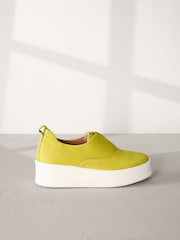 Lime Green Slip On Signature Forever Comfort® Leather Chunky Wedge Platform Trainers - Image 2 of 6