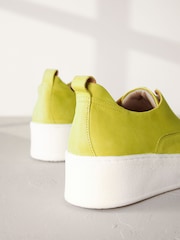 Lime Green Slip On Signature Forever Comfort® Leather Chunky Wedge Platform Trainers - Image 3 of 6