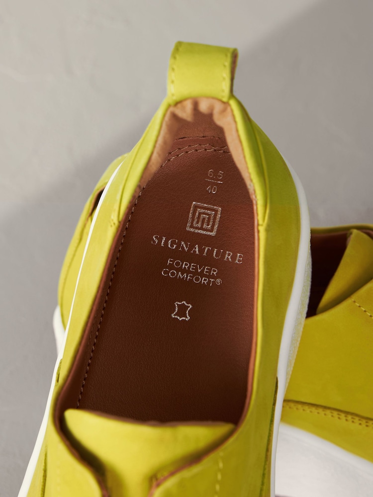 Lime Green Slip On Signature Forever Comfort® Leather Chunky Wedge Platform Trainers - Image 5 of 6
