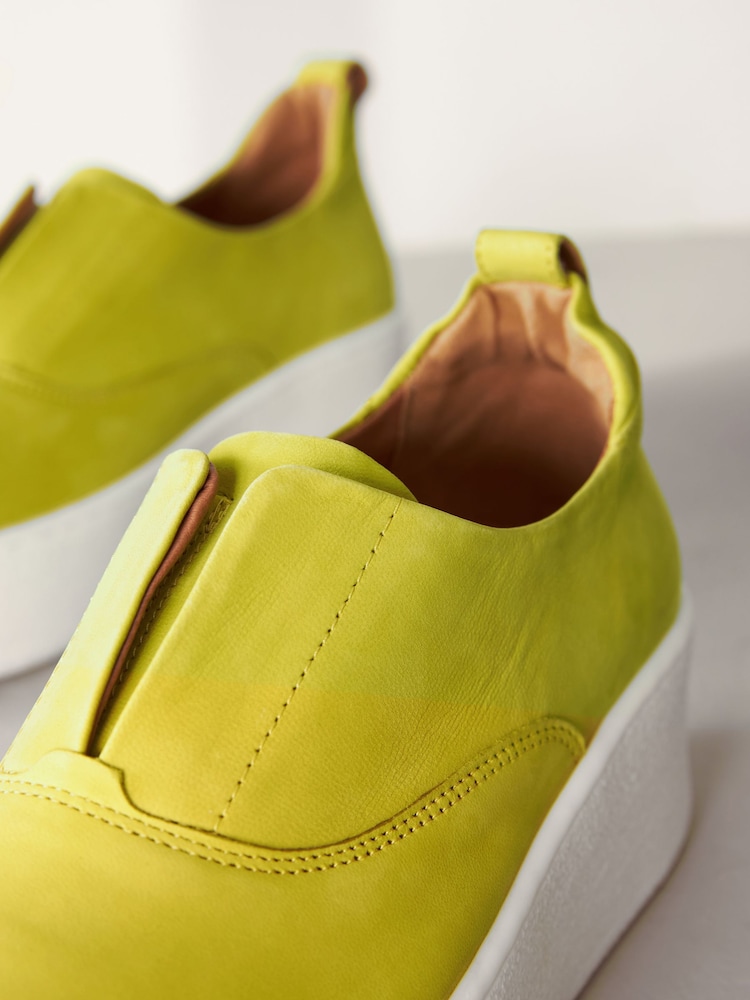 Lime Green Slip On Signature Forever Comfort® Leather Chunky Wedge Platform Trainers - Image 6 of 6