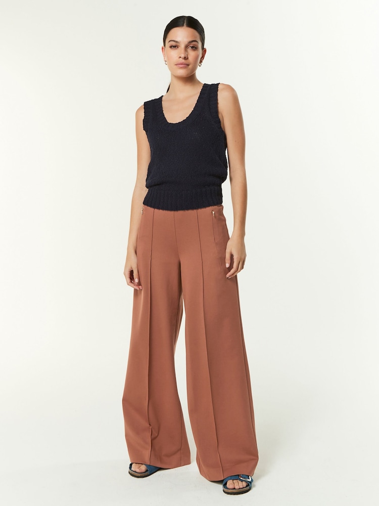 Rust Brown Tailored Ponte Wide Trousers - Image 2 of 7